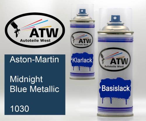 Aston-Martin, Midnight Blue Metallic, 1030: 400ml Sprühdose + 400ml Klarlack - Set, von ATW Autoteile West.